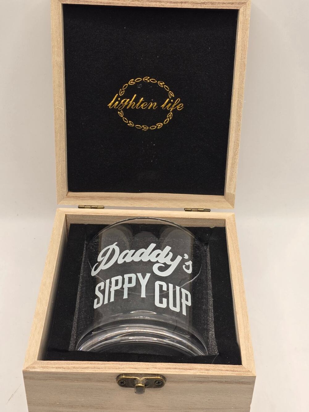 2pc Dad Gift Glass Set Best Dad Ever & Daddy's Sippy Cup Wooden Box